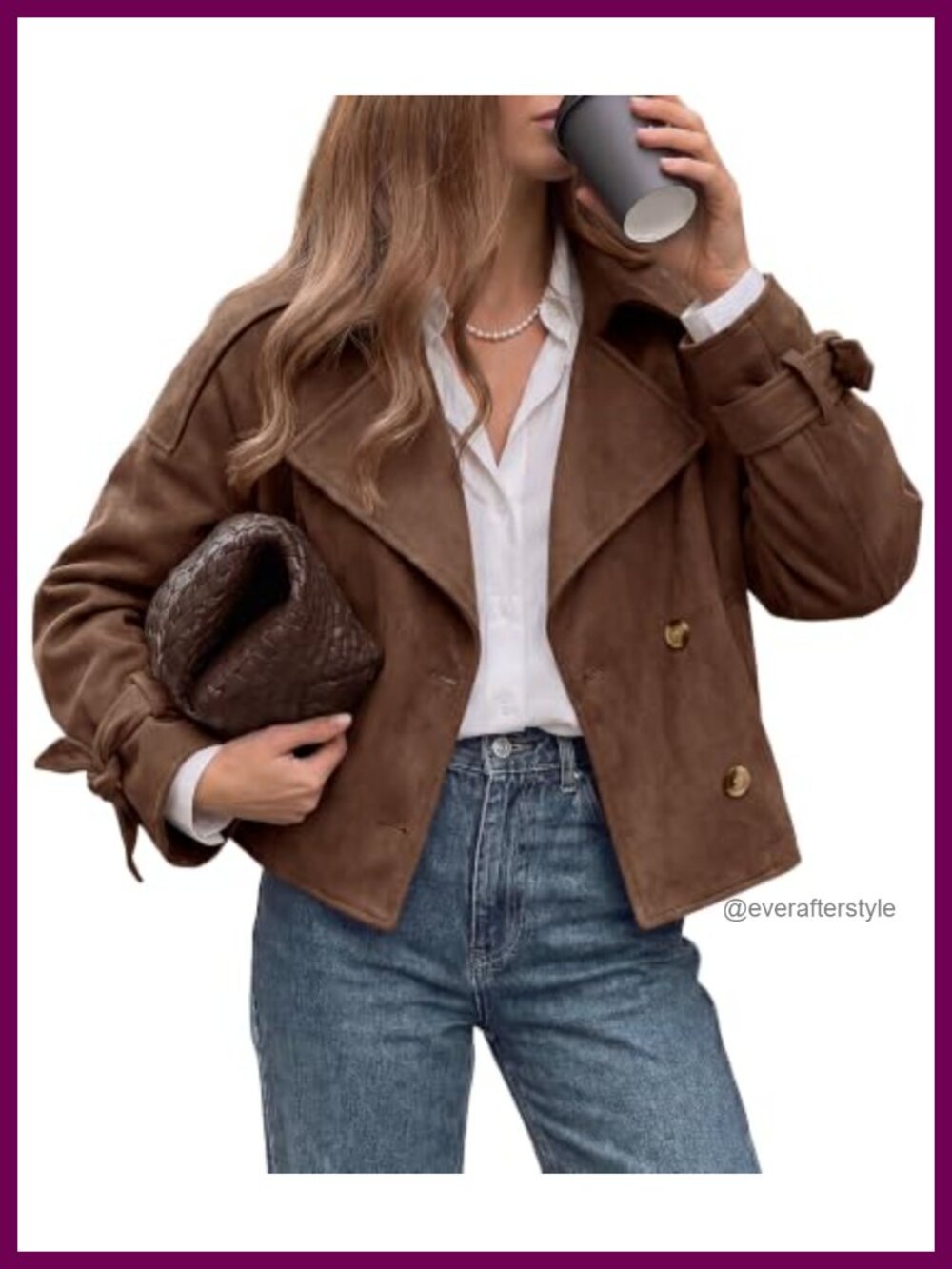 Faux Suede Double Breasted Cropped Trench Coat Jacket